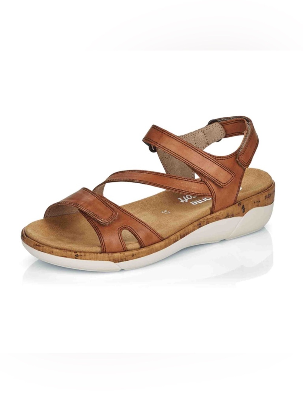 Remonte Women's Brown Leather Sandals with Velcro Strap and Cushioned Insole